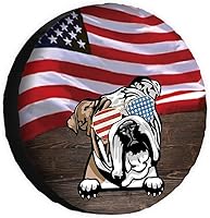 Vista 16 de Cubierta de neumático de repuesto para perro salchicha con gafas de sol con bandera de Estados Unidos, fundas protectoras de ruedas a prueba