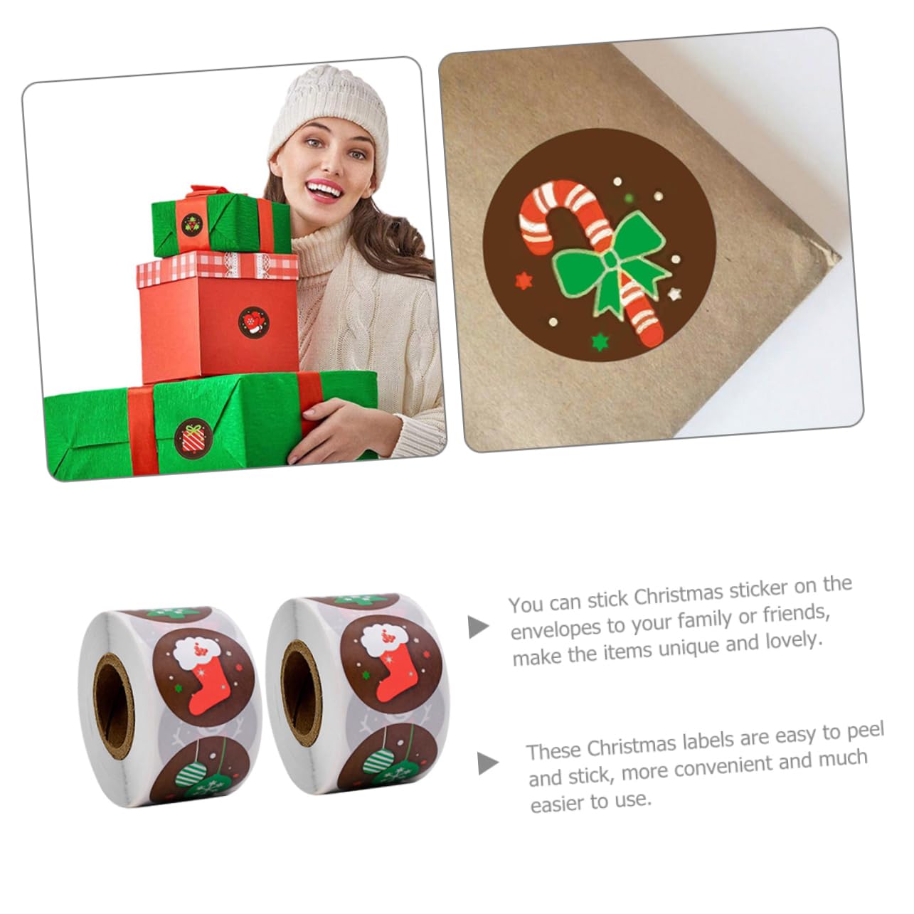 10rotoli Adesivi Natalizi Per Regali Etichette Decorative Autoaderenti Con Motivi Cartooneschi Per Confezionamento Feste e Attività Creative