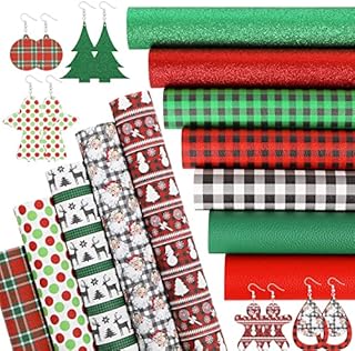 ZAIONE Christmas Faux Leather Sheets: 12pcs 21x30cm Mixed Red & Green & White Color Buffalo Plaid Colorful Dots Fine Glitter Elements Leatherette Assorted A4 Bundle for Bows Earrings Making DIY Crafts