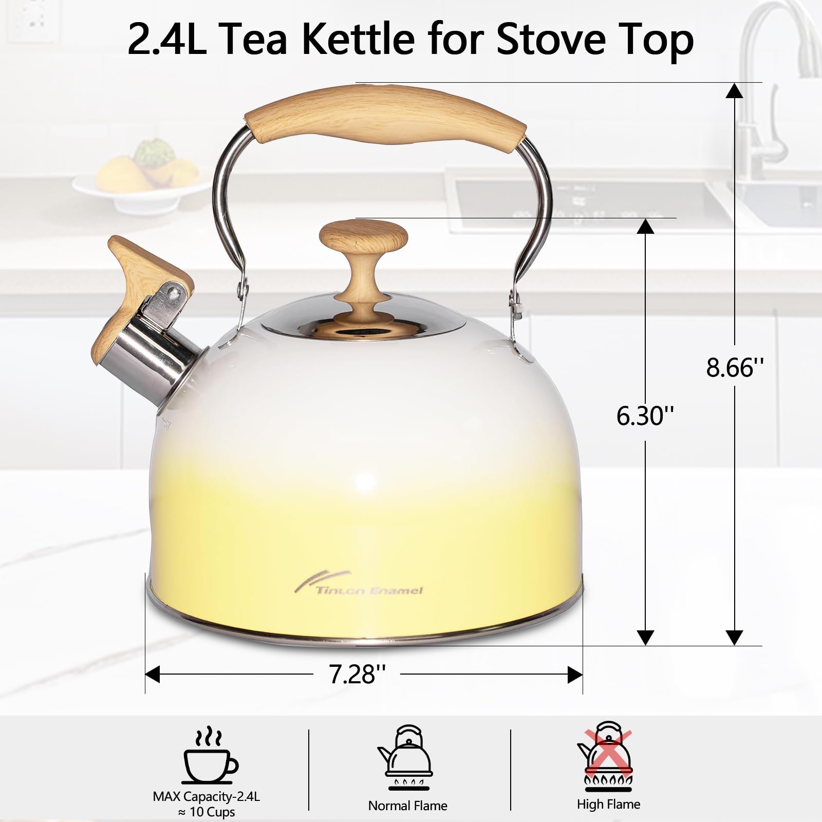 Tetera silbante de acero inoxidable 304 – Tetera con tapa de estufa de 3.0 L