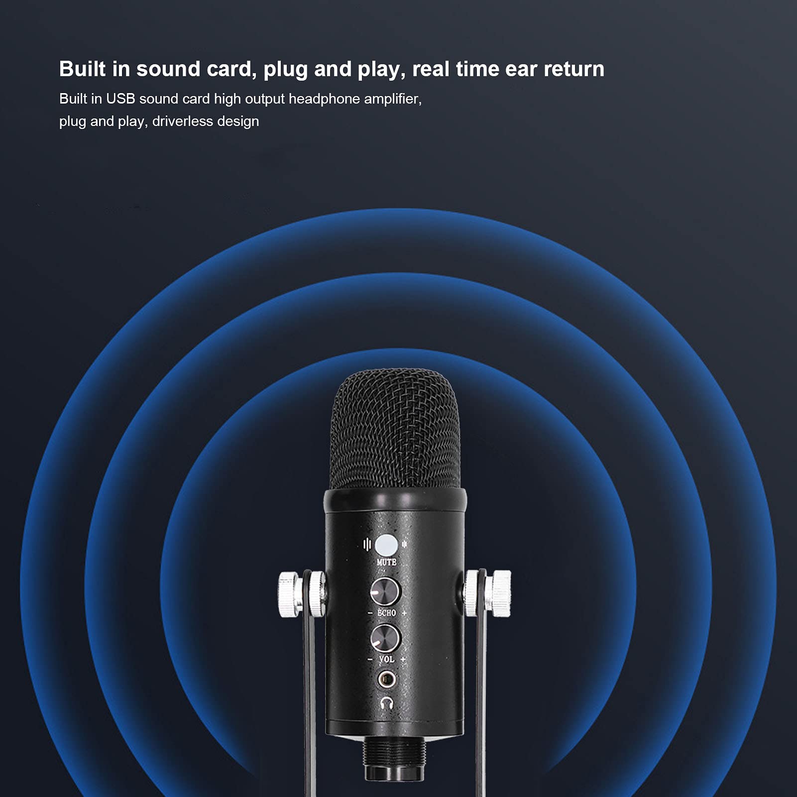 Mikrofony, stabilny wspornik w kształcie litery U Czysty dźwięk Mikrofon komputerowy Pure Full Sound Szerokie zastosowanie do czatu sieciowego w grach e-sportowych w studiu nagraniowym(Standard)
