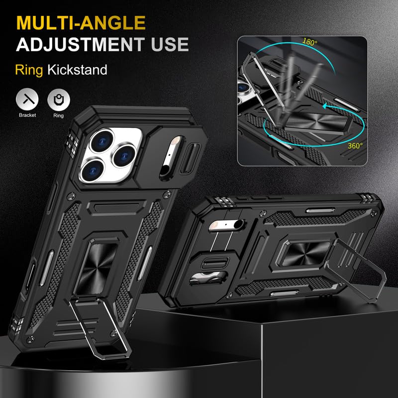 Image of Slide Camera Cover with Ring Holder Mobile Phone Back Cover for iPhone 17 Pro - Black