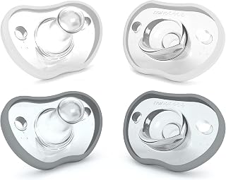 Nanobebe Baby Noothers 3+ Months - Orthodontic, Curves Comfortable with Face Contour, Award Winning for Breastfeeding Babies, 100% Silicone - BPA Free Perfect Baby Gift 4 Pack, Grey and White