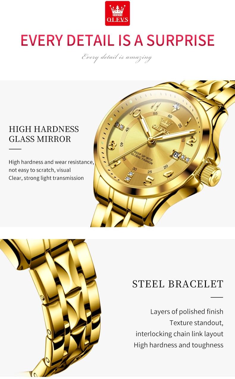 OLEVS Couple Quartz Watch Luminous Calendar Date Business Formal Luxury Men's and Women's Watch Waterproof Casual Stainless Steel Couple Wedding Romantic Watch 2 Pieces - Image 5