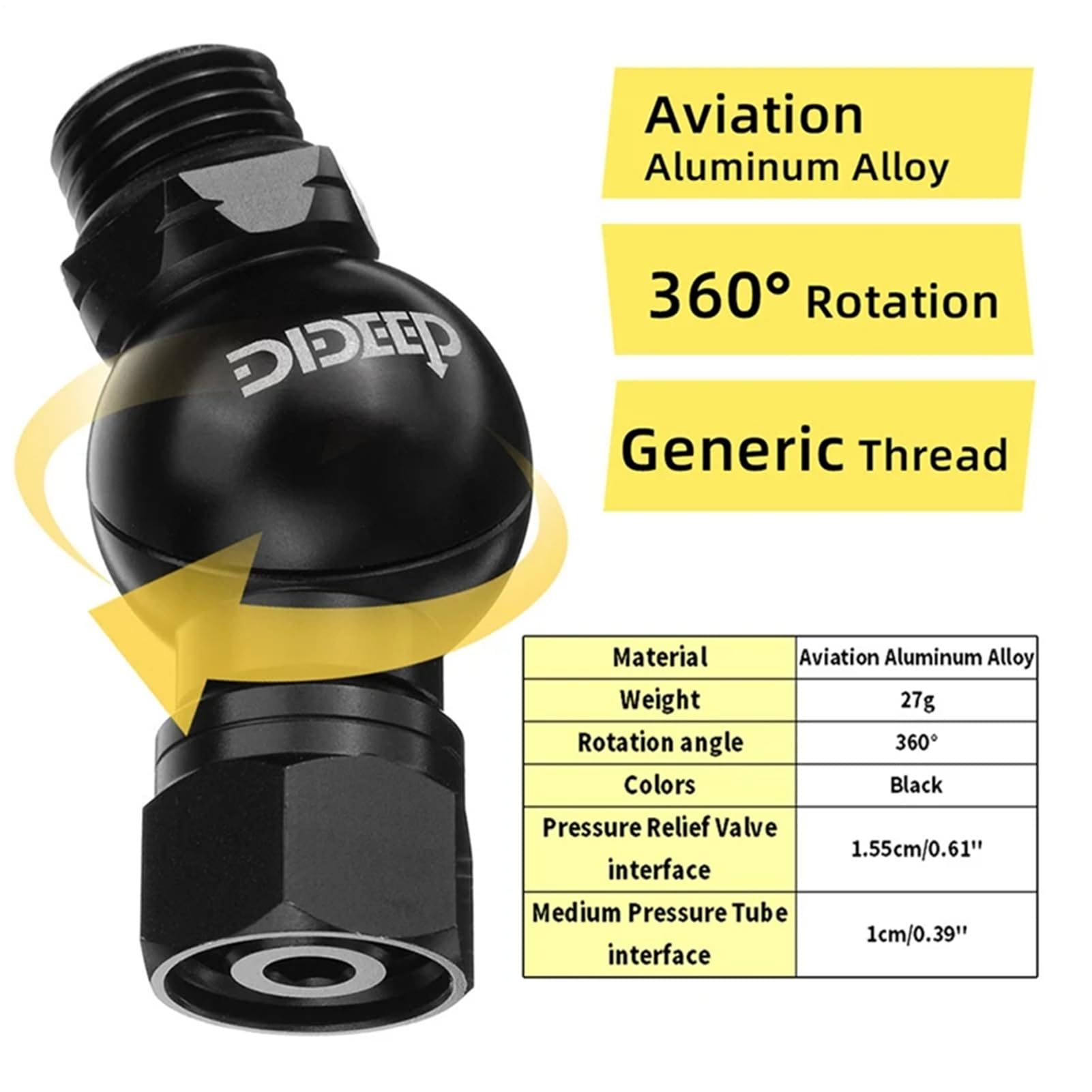 Adaptateur Rotatif 360° Pour Détendeur De Plongée – Connecteur En Aluminium Aéronautique, Léger (27g), Compatible Tuyau Et Robinet – Plongée, Recherche, Photo