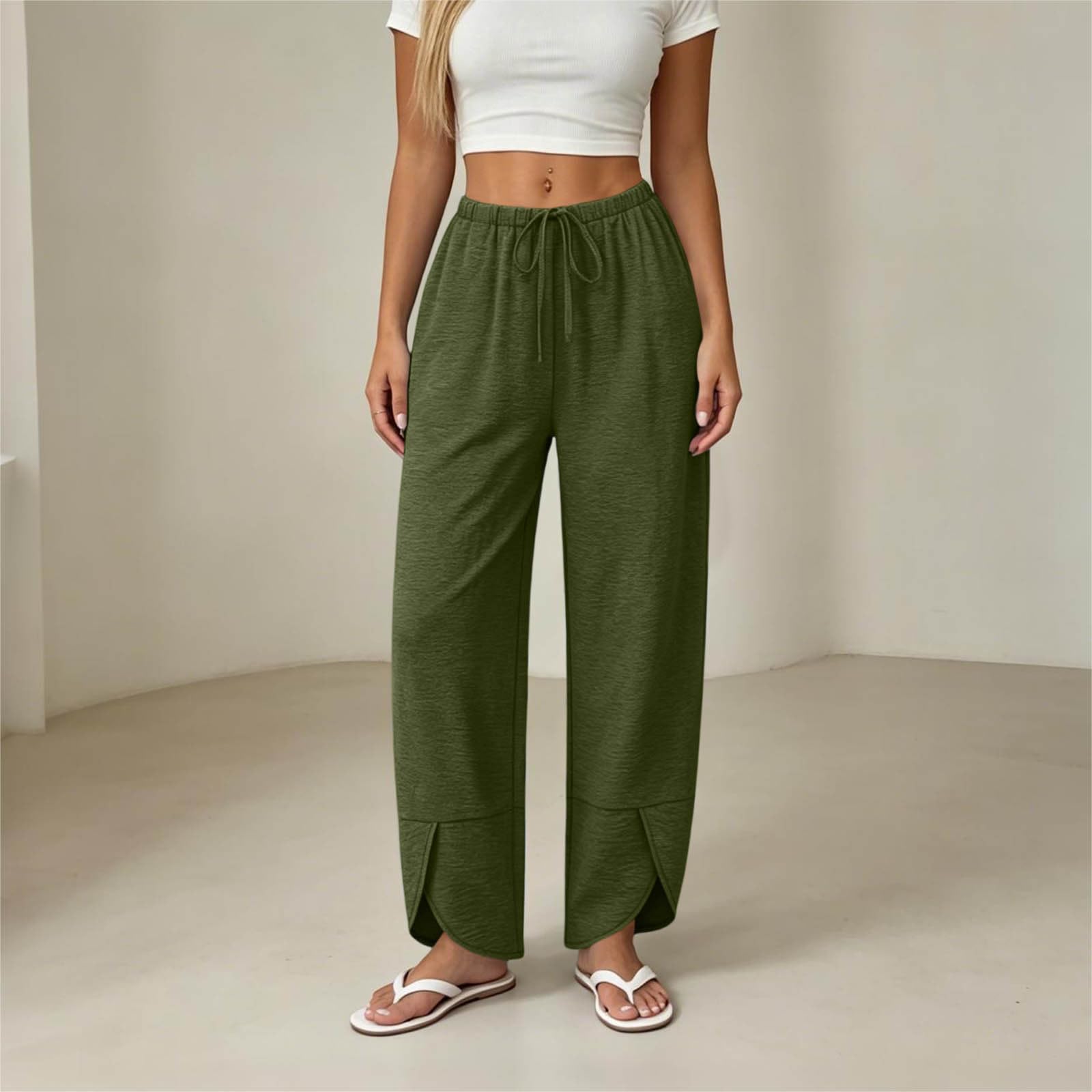 Générique Pantalon Bouffant pour Femme avec Cordon Et Poches Latérales - Pantalon D'Été en Tissu Style Lin, Idéal comme Pantalons De Loisir pour Les Vacances Et Le Quotidien.