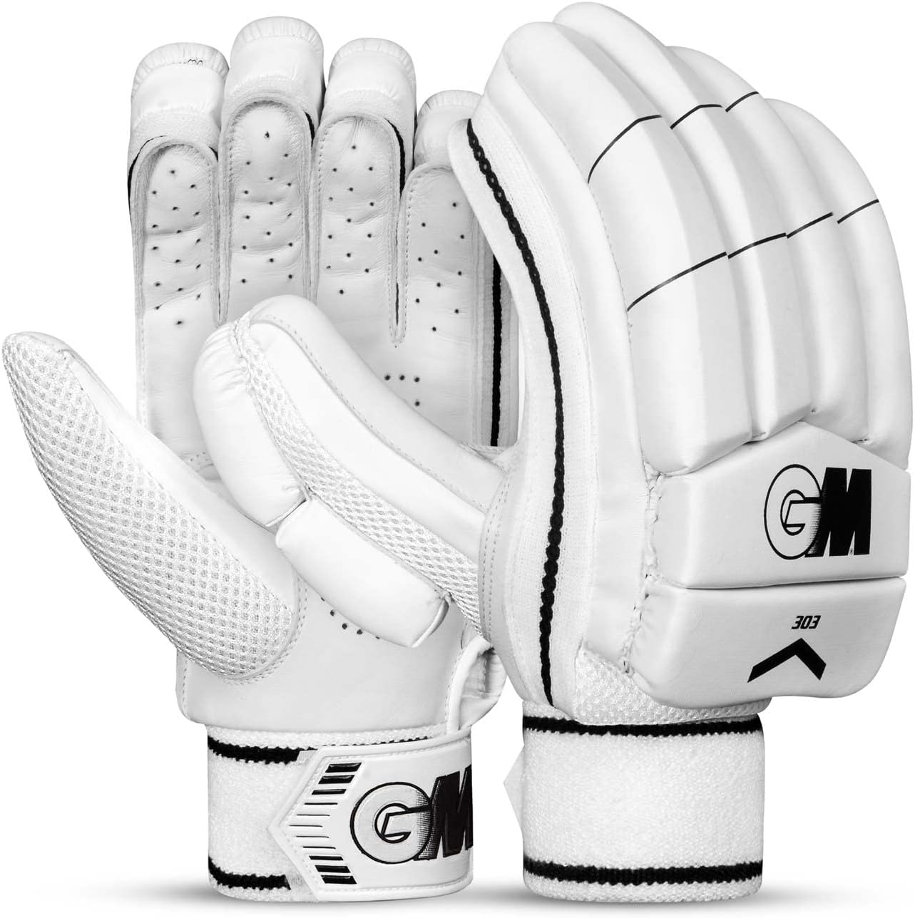 GM 303 Cricket Batting Gloves for Boys Right handed | Free Cover | Colour : White/Black