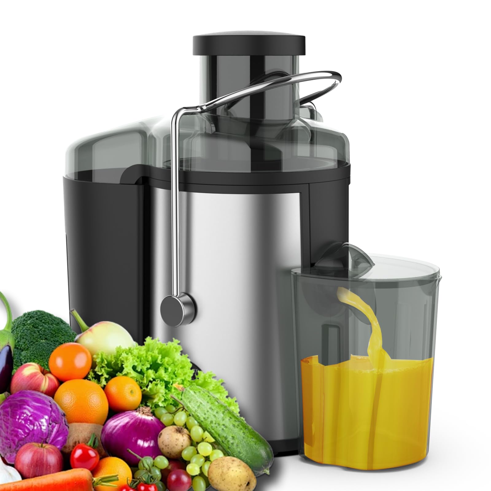 High Juice Yield Juicer Machines, 600W Juicer with 3Inch Wide Feed Chute, 2 Speed Control Centrifugal Juicers for Whole Fruit and Vegetable, Easy to Clean With Brush, BPA-Free Stainless Steel Juicers