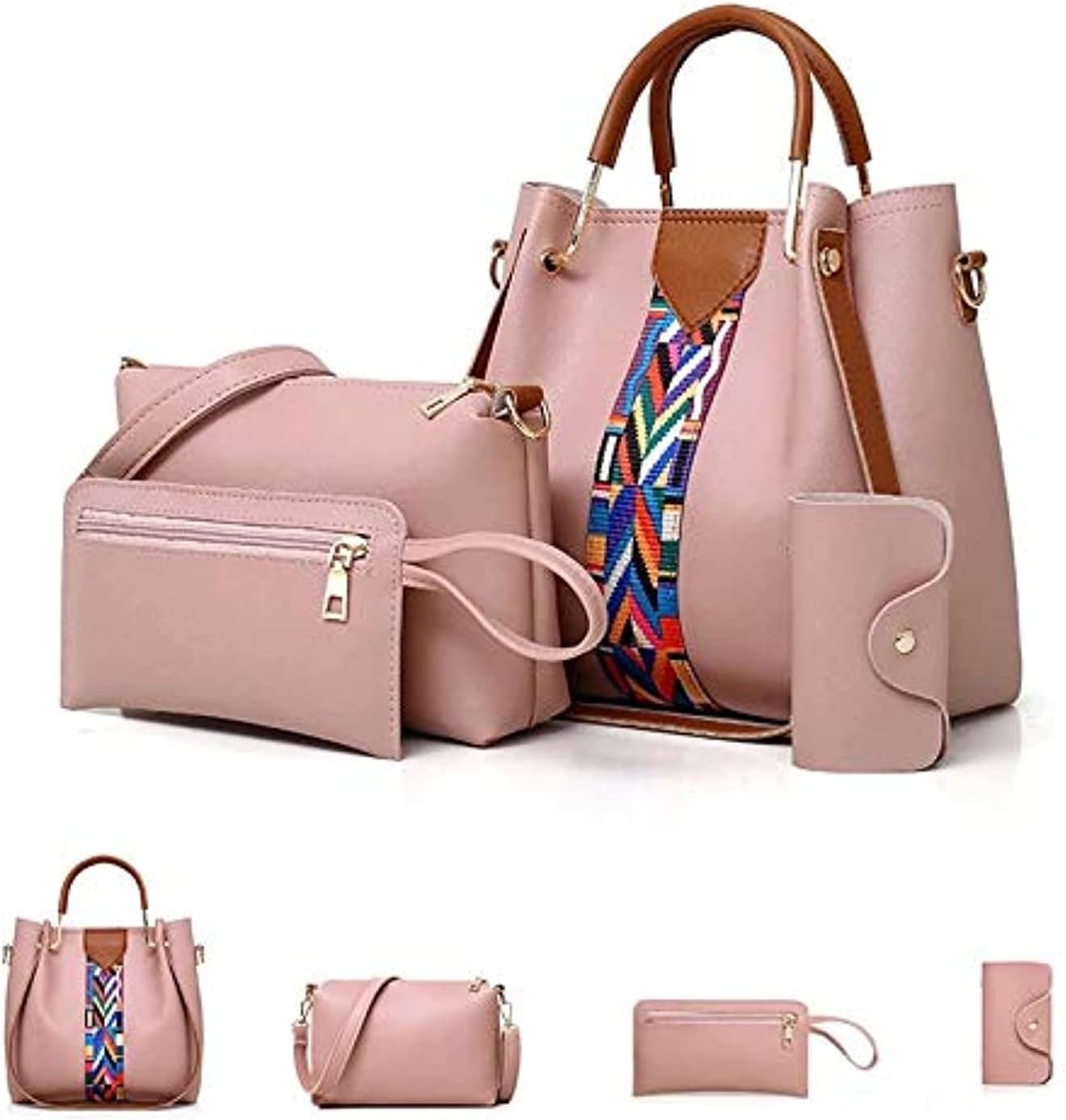 Women PU Leather Shoulder Bags and Handbags Tote Bag Set of 4 for Shopping and Travel