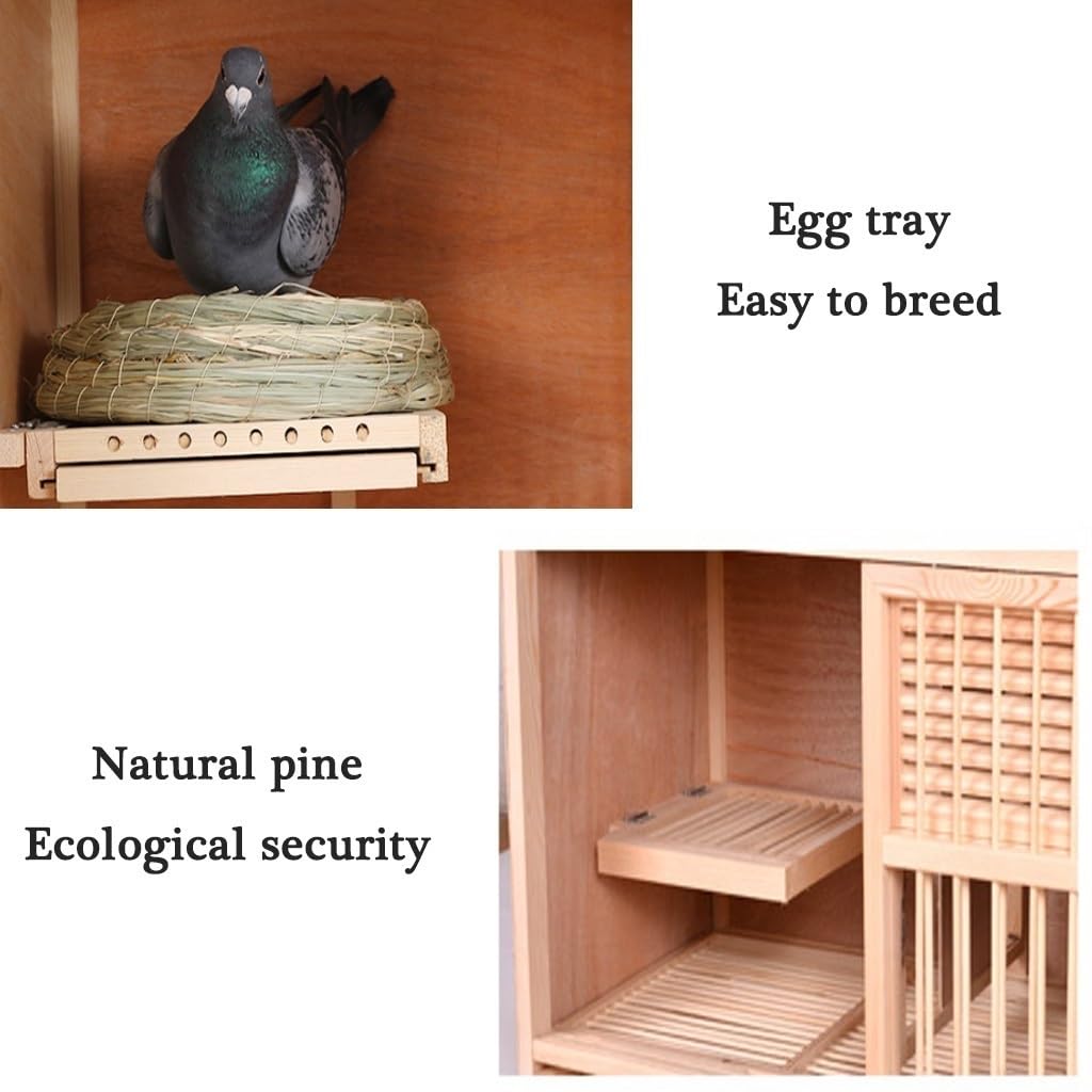 Jaula para Palomas con Bandeja para Huevos, Puerta Corrediza, Pajarera con Media Contraventana, Bandeja Extraíble para Heces, Caja De Cría De Pino para Pájaros.(Natural*1,80cm)