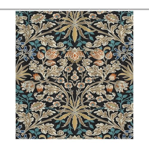 XBDDZSW William Morris Shower Curtain,Original Design Vintage Rose Flower Art Style Pattern Print Shower Curtains Sets Polyester Waterproof Fabric Decor Bathroom Curtain 72"×78" Inch with 12 Hooks