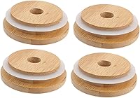 Vista 1 de UPKOCH Tarro de conservas para tarros de yogur, 4 unidades, tapas de bambú, tapa de tarro de vidrio, tapa de madera