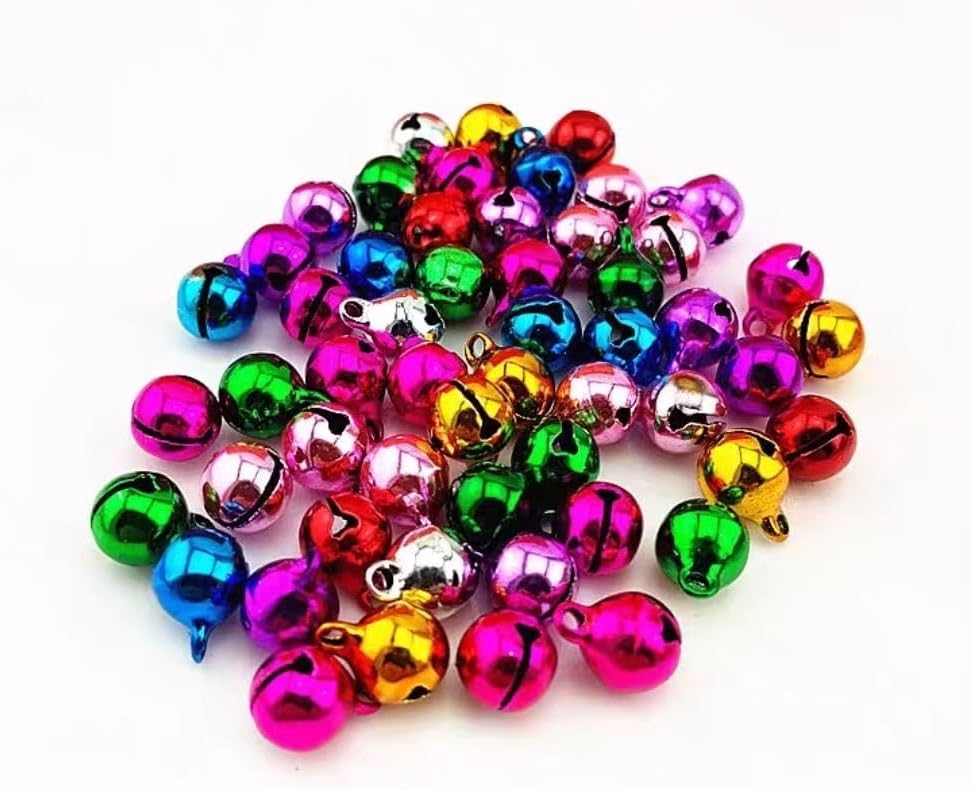 Hand Bell,Jingle Bells,Service Bell,100PCS Colour Iron Loose Metal Beads Jingle Bells Christmas Decoration Pendants DIY Material Crafts (Color : Colour) (Color : 14mm 100pcs)