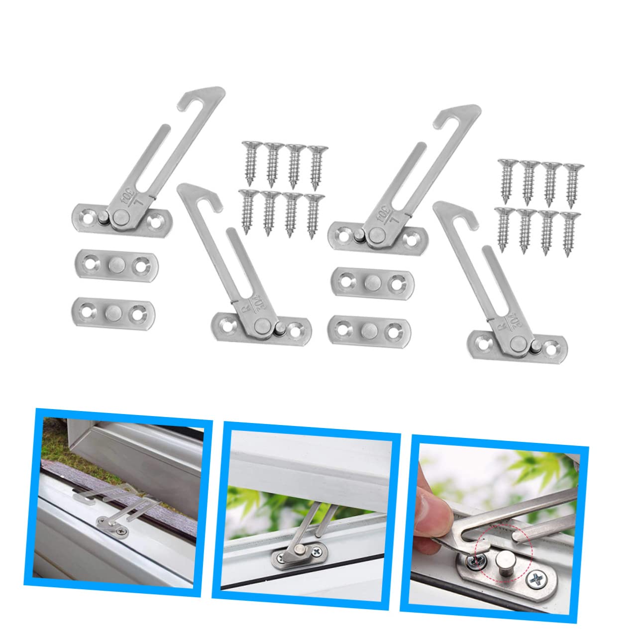 WOONEKY 8piezas Cerradura De Ventana Oculta Tope De Ventana De Inoxidable Seguridad Infantil Para Doméstico De Izquierda Derecha