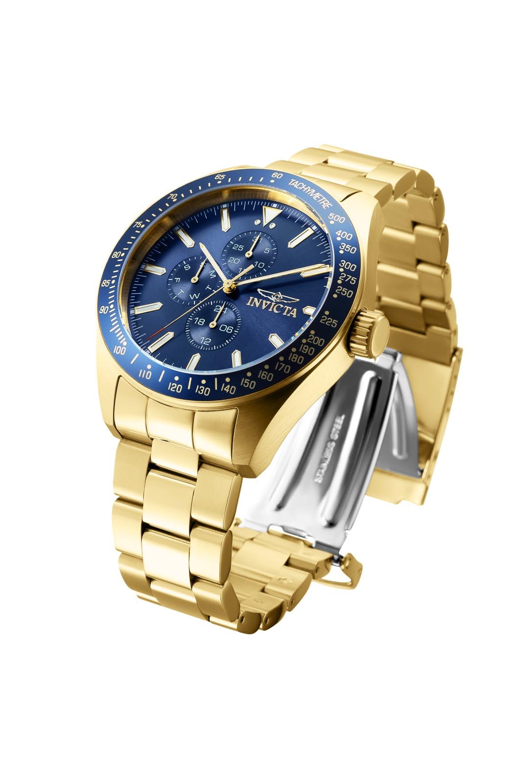 Aviador Hombres 1.772 in Acero Inoxidable Oro Azul Esfera VH67 Cuarzo 2