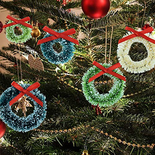 Topbuti 18 Pcs Mini Christmas Wreaths Decorations Artificial Miniature Frost Sisal Christmas Tree Wreaths For Dollhouse Embellishments, Xmas Tree Hanging, Card Model Making, Arts And Crafts Décor #TOP4