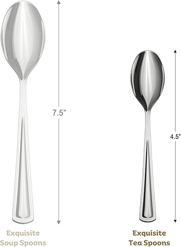 Miniatura 2 de Exquisite Cucharas de té de plástico plateadas resistentes, 160 piezas de cubiertos de plástico plateado, juego de cubiertos desechables de alta