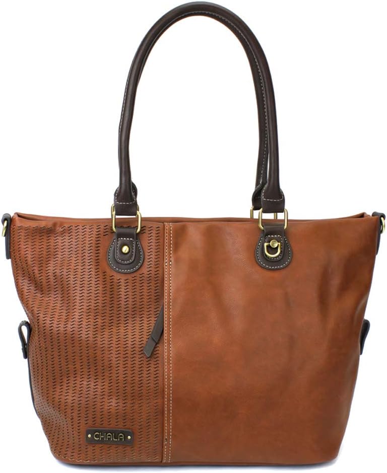 CHALA Handbags Brown LaserCut Totes Shoulder Purse with Dust Rose Double Zipper Wallet Combo (Brown Tote + Rose Double Zip Wallet)