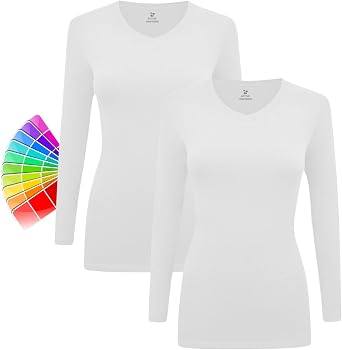 Womens Under Scrub Tee V-Neck Long Sleeve T-Shirt - 2 Pack