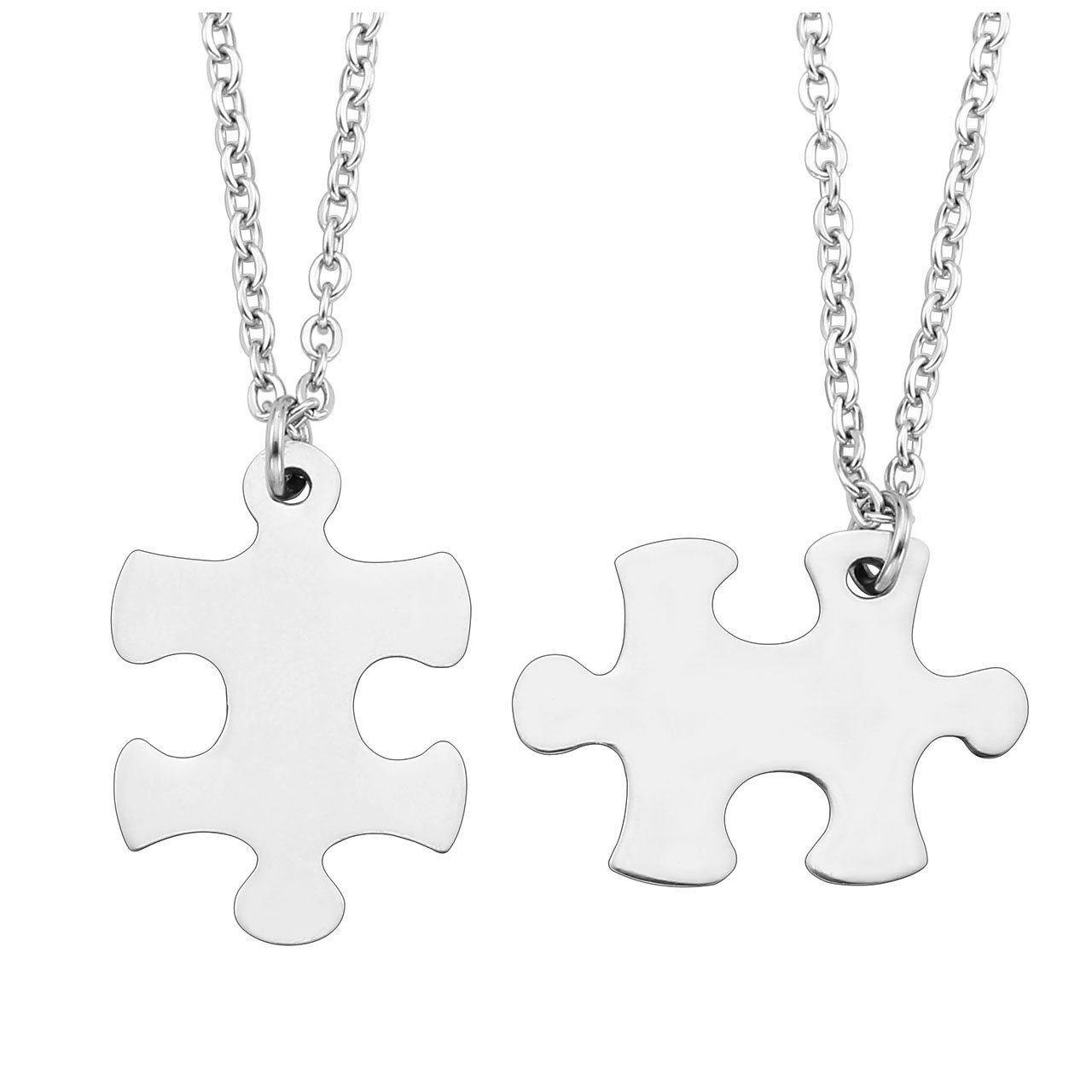 PiercingJ Personalized Incisione 2 pezzi in acciaio inox 25 x 17 mm Puzzle Ciondolo Collana dell'amicizia ciondolo partner con catena 24" per uomo e donna, colore: Non incisa., cod. PiercingJ-0009