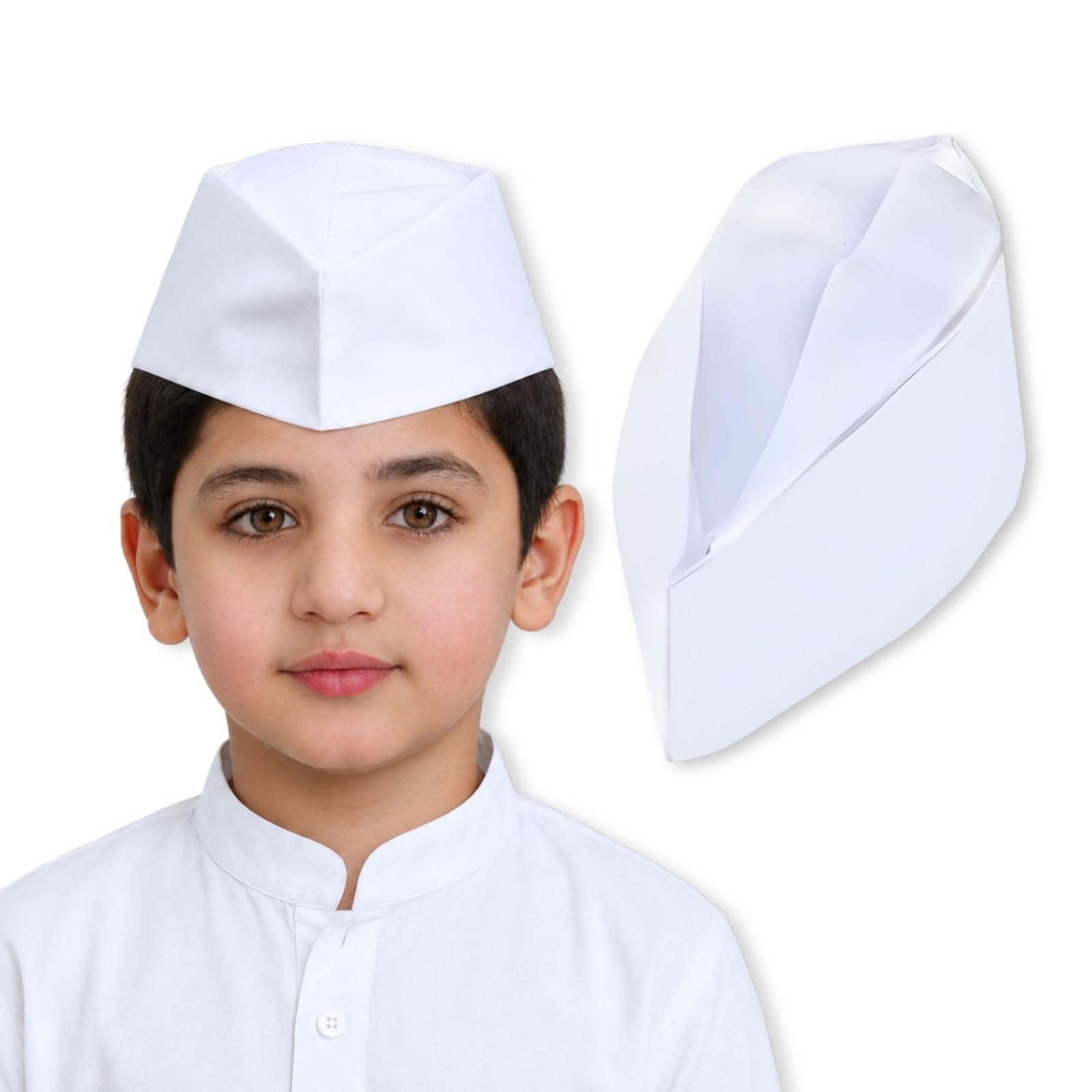 Kaku Fancy Dresses Polyester Nehru Cap White For Boys & Girls Independence Day/Republic Day Nehruji Cap (Pack Of 1),for Kid-image-4
