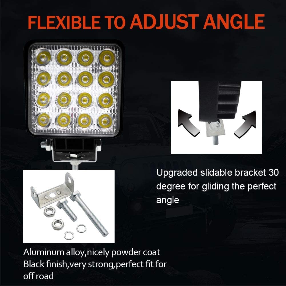 Faro da Lavoro, 48W 12V/24V Luci Off Road IP68 impermeabile 6000K Spot Luce di Profondità' a Led Luci di Lavoro Fuoristrada Quadrate a Led per Off Road Moto 4WD SUV ATV UTV Camion 4Pcs