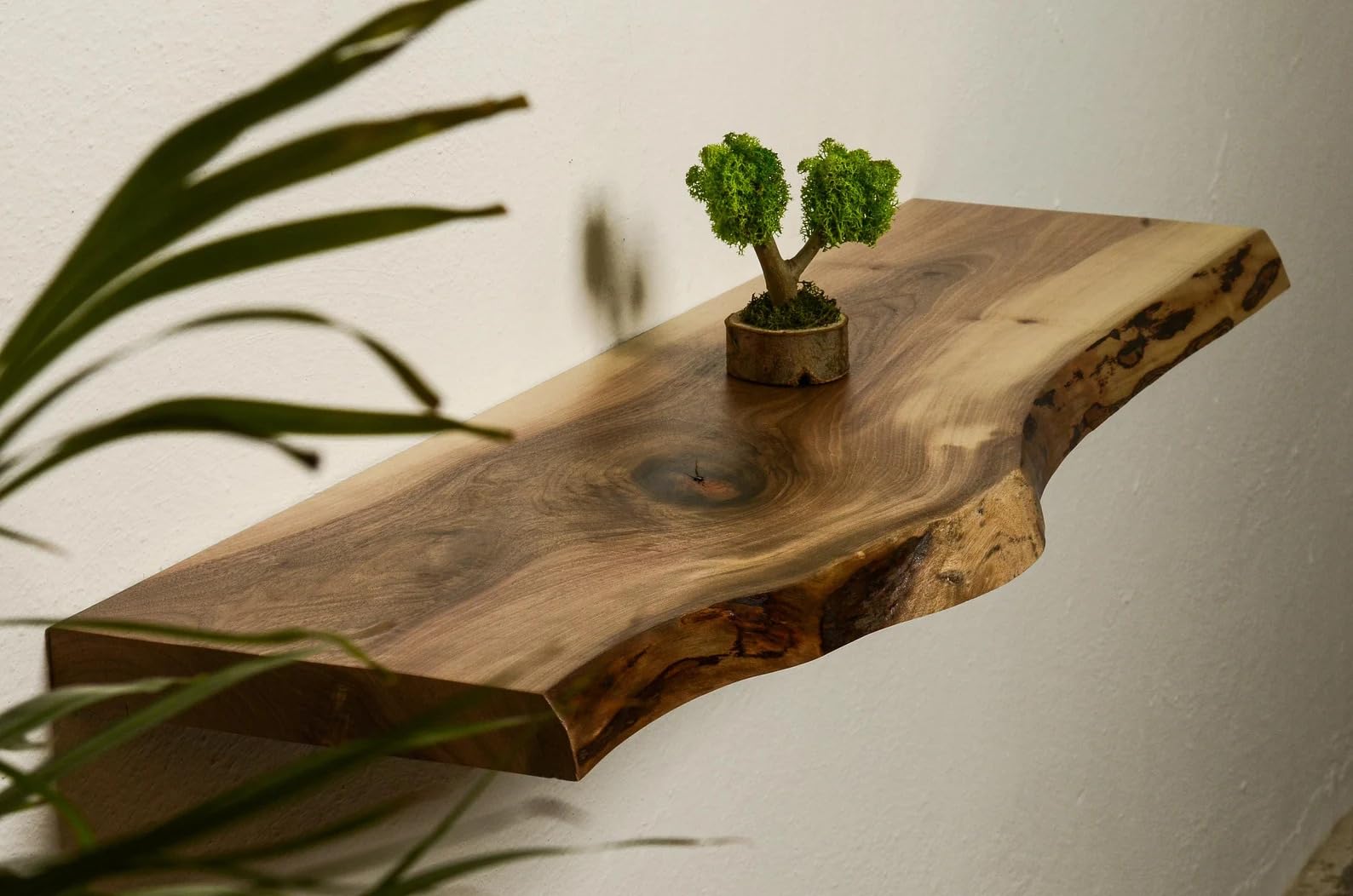 Live Edge Wooden Floating Wall Shelf, Natural Wood Finish, Modern Rustic Design (16 inch)-picture-40