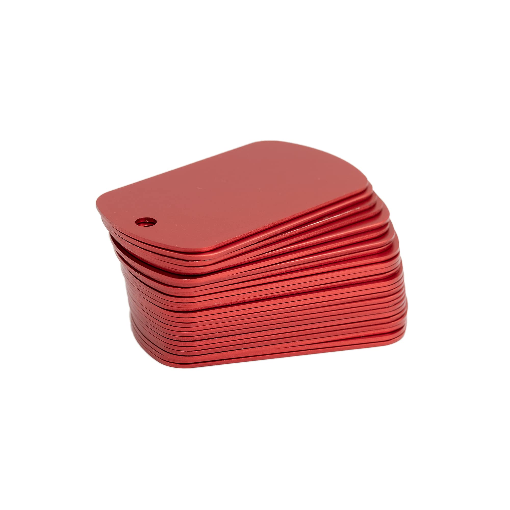 Grabado de aluminio espacios en blanco rectángulo etiquetas troquelado paquete de 25 (rojo)