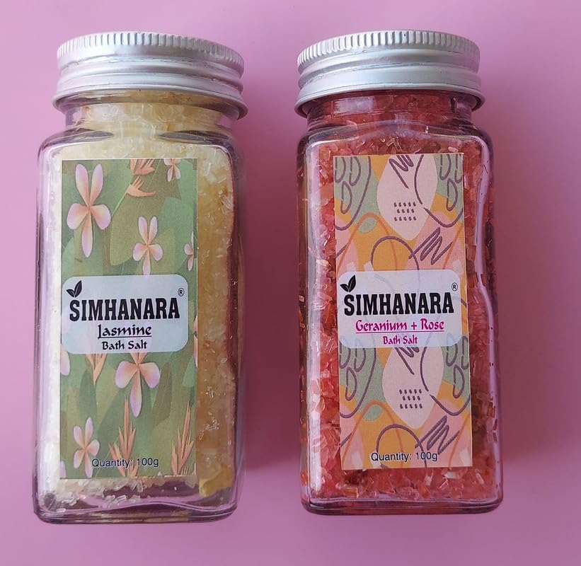 SIMHANARA Pack of 2 Bath Salts - Jasmine & Geranium Rose (100g Each) - Relaxing Aromatherapy Soak-image-27
