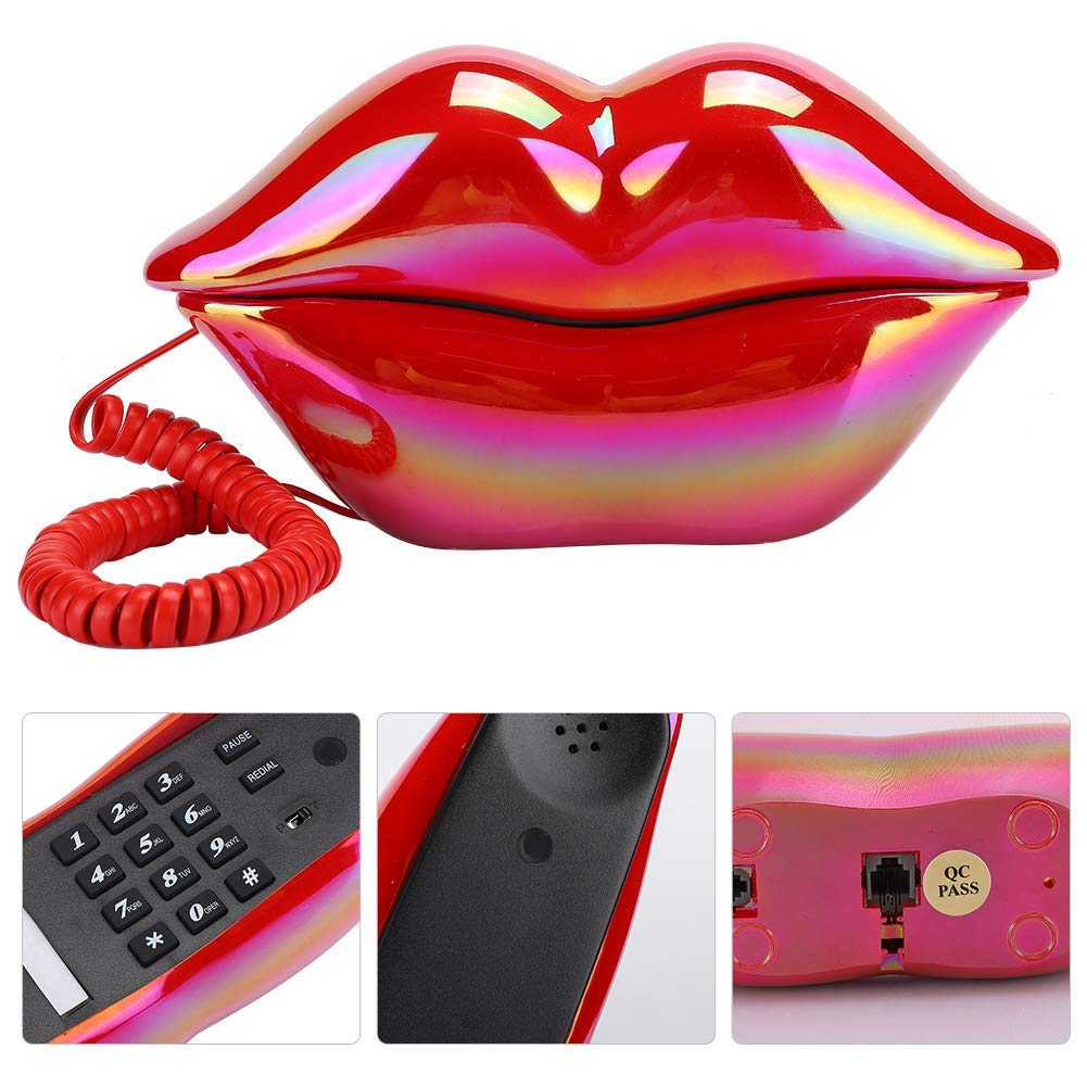 VBESTLIFE Schnurgebundenes Telefon, mundförmiges Lippen-Telefon Desktop-Festnetztelefon mit klarem Ton und Nummernspeicherfunktion für Zuhause, Büro (rot)