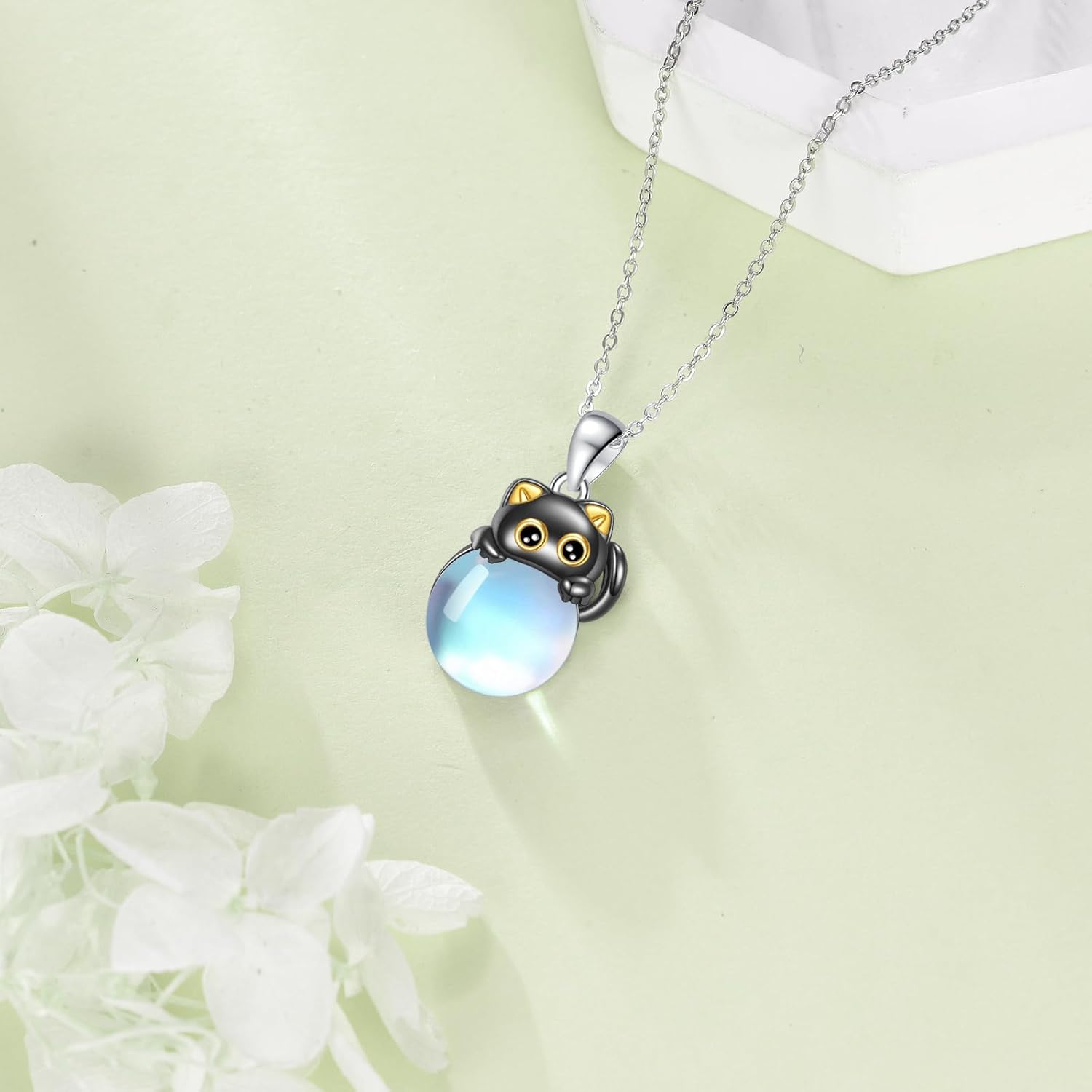 VONALA Black Cat Necklace for Women 925 Sterling Silver Moonstone Cat Pendant Animal Jewelry Gifts for Her - Image 6