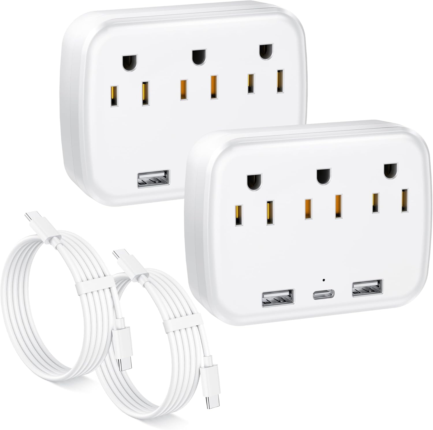VisittheCHORTAU Multi Plug Outlet Extender 2 Pack - Surge Protector with 3 AC Outlets & 3 USB Ports (20W PD USB-C) for Travel, Dorm, Office