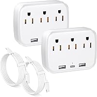 VisittheCHORTAU Multi Plug Outlet Extender 2 Pack - Surge Protector with 3 AC Outlets & 3 USB Ports (20W PD USB-C) for Travel, Dorm, Office
