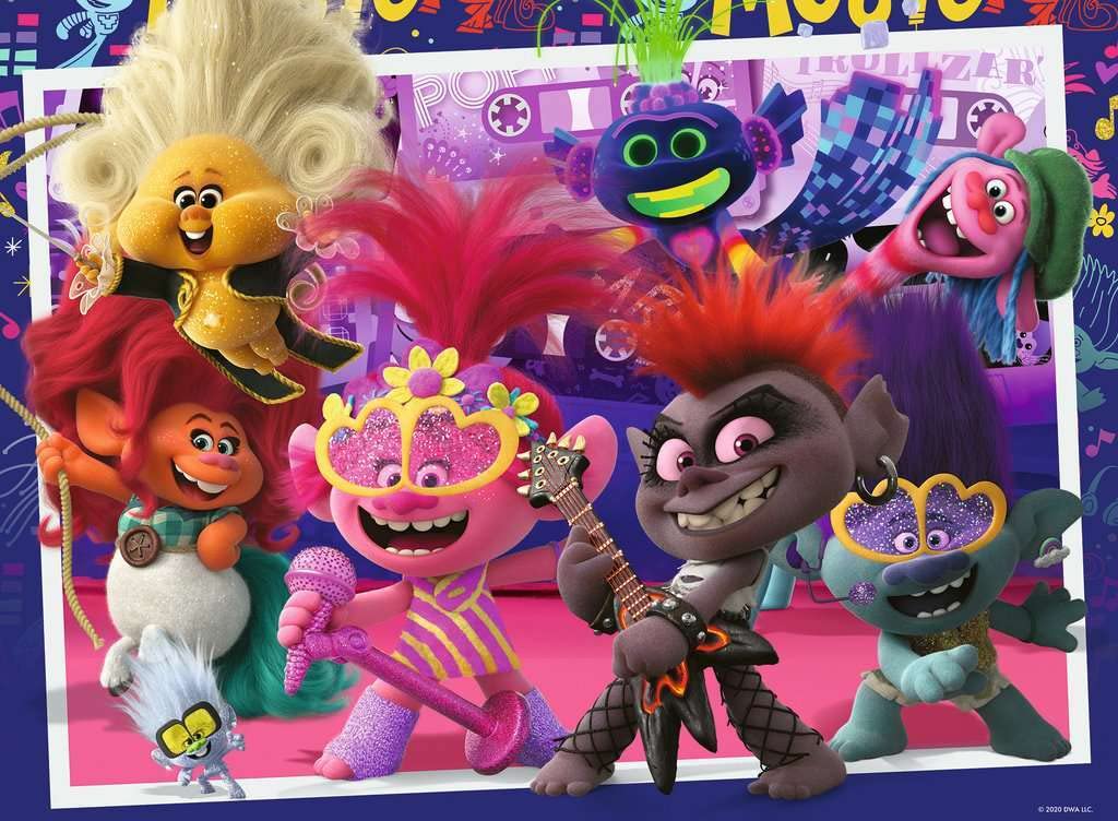 Trefl Trolls Band Together Glitzer-Puzzle – 100 Teile, Mit Goldenem Glitter, Für Kinder Ab 5 Jahren, 48x34 Cm