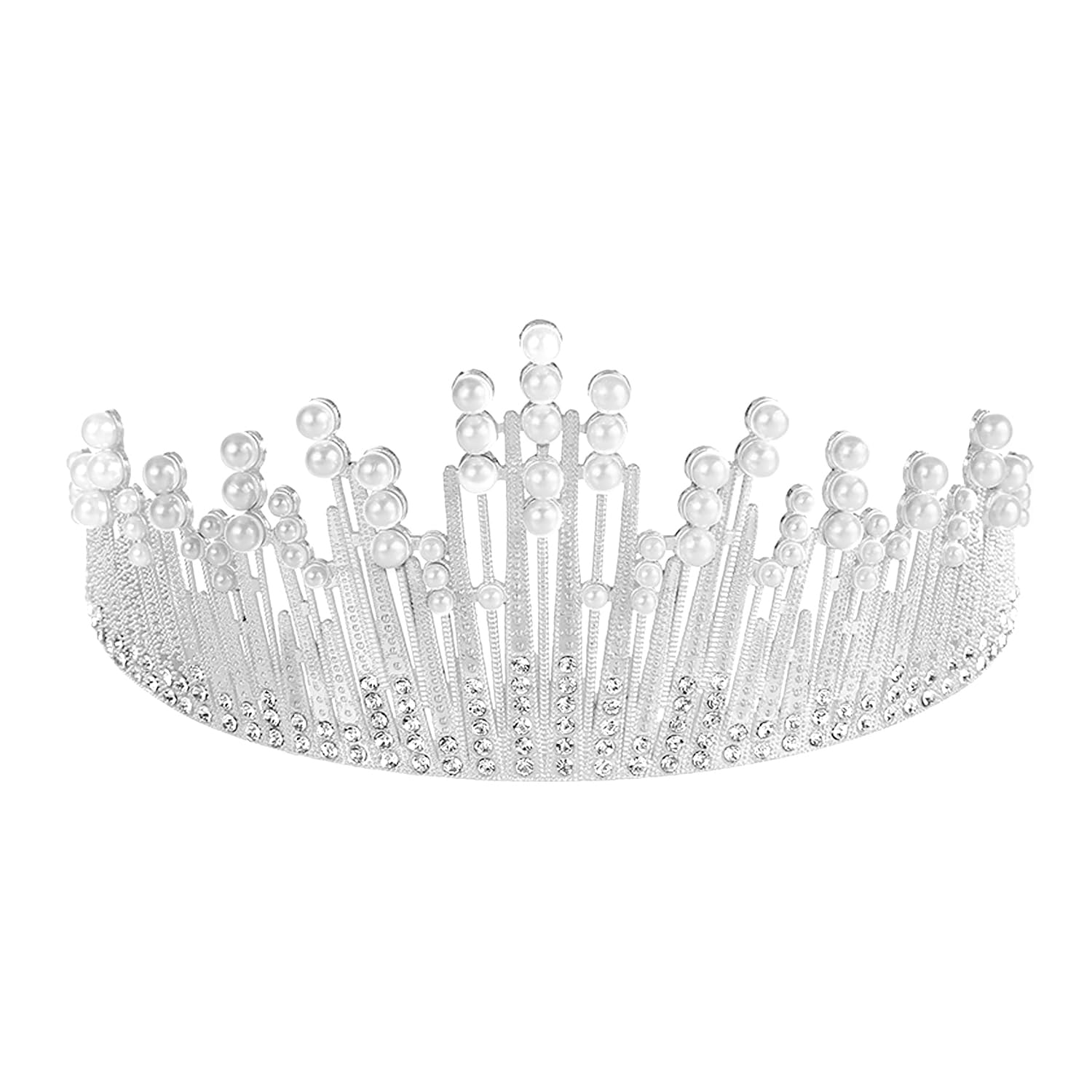Cubic Zirconia & Pearl Studded Princess Tiara Crown for Girls & Women Birthday Gift Hair Accessories-image-24