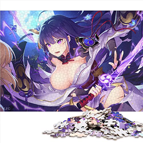 Genshin Impact Raiden Shogun 1000 Puzzles für Erwachsene Premium-Karton präzise ineinandergreifende Puzzles für Erwachsene Lernspiel Herausforderungsspielzeug 26 x 38 cm