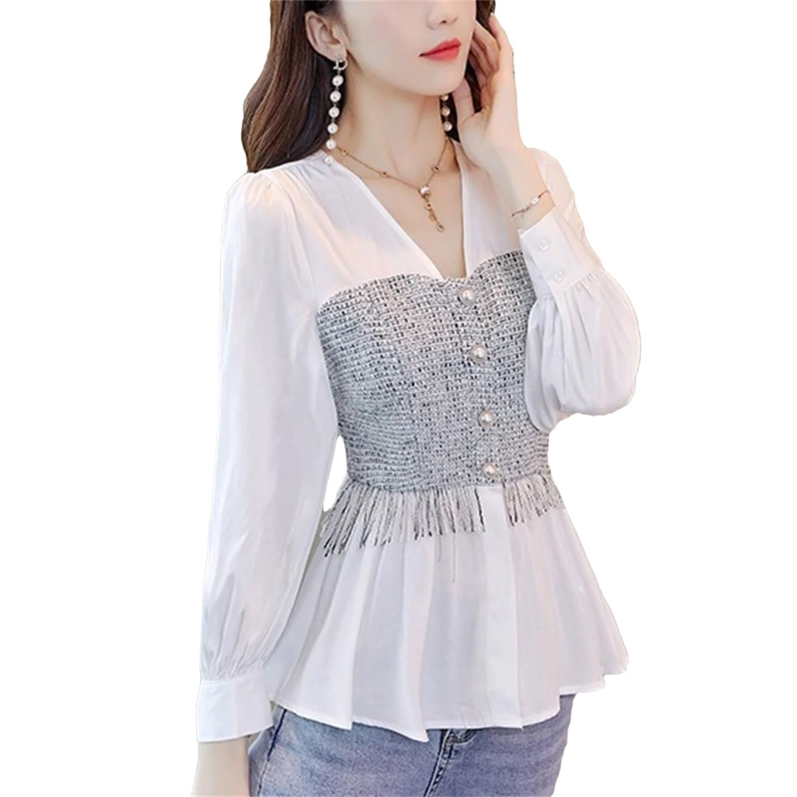 Blusas de primavera y verano para mujer, elegantes, informales, con borlas, de manga larga