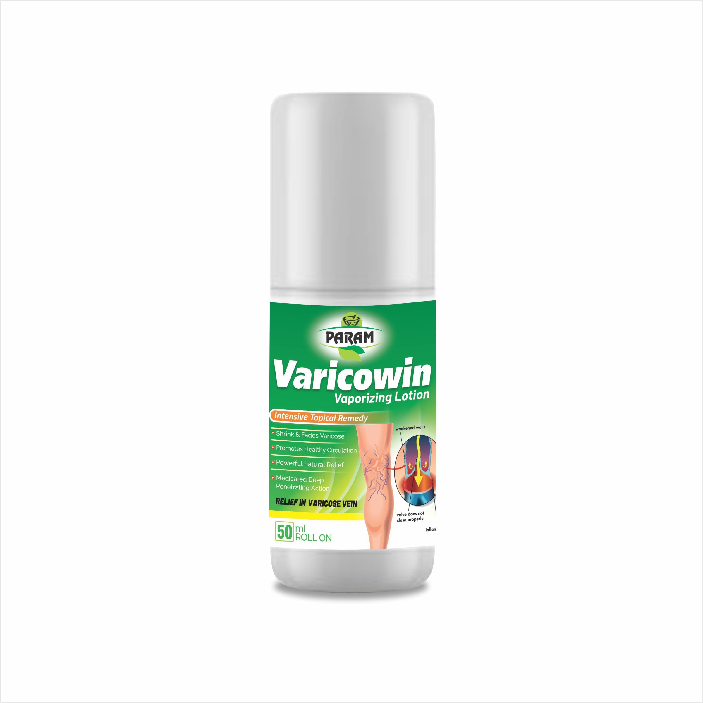 Param Varicowin Vaporizing Lotion Roll-On 50ml | Ayurvedic Leg Care | Helps Relieve Tired Legs, Supports Healthy Blood Circulation, Soothes Muscle Discomfort & Swelling Sensation for Varicose & Spider Vein Care-image-3