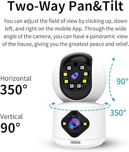 Miniatura 6 de EVERSECU Cámara interior de doble lente de 2K 3MP, cámara WiFi de 2.4 GHz con cable para bebé doméstico, detección de movimiento AI, seguimiento