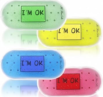 Kids Cold Pack, Small Reusable Ice Pack with Cute Design for Boo Boos, Injuries, First Aid Compress, Soft Gel Ice Pack for Lunchbox Iam Ok- 4pcs