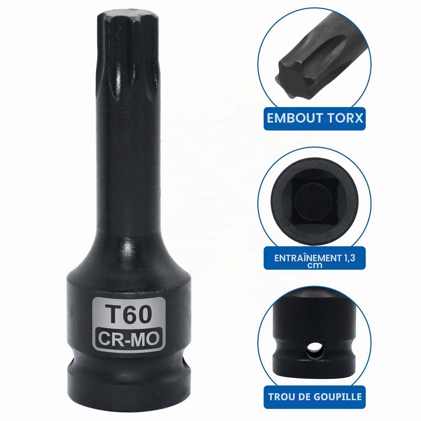 DAKCOS Jeu de 10 Douilles impact douilles à choc 1/2", Douille T20 - T80, en CR-MO