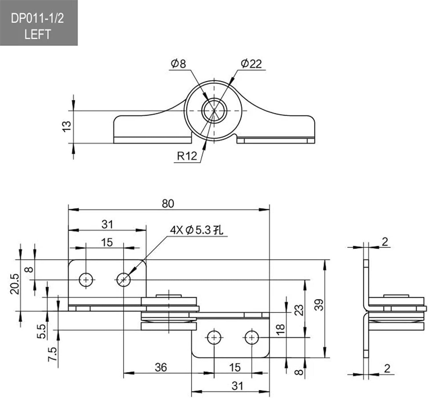 Stainless Steel Over-line Hole Damping Rotary Shaft Torque Hinge with Arbitrary and Free Stop and Closing Leaf Equipment Damper 1Pcs(DP011-2L)