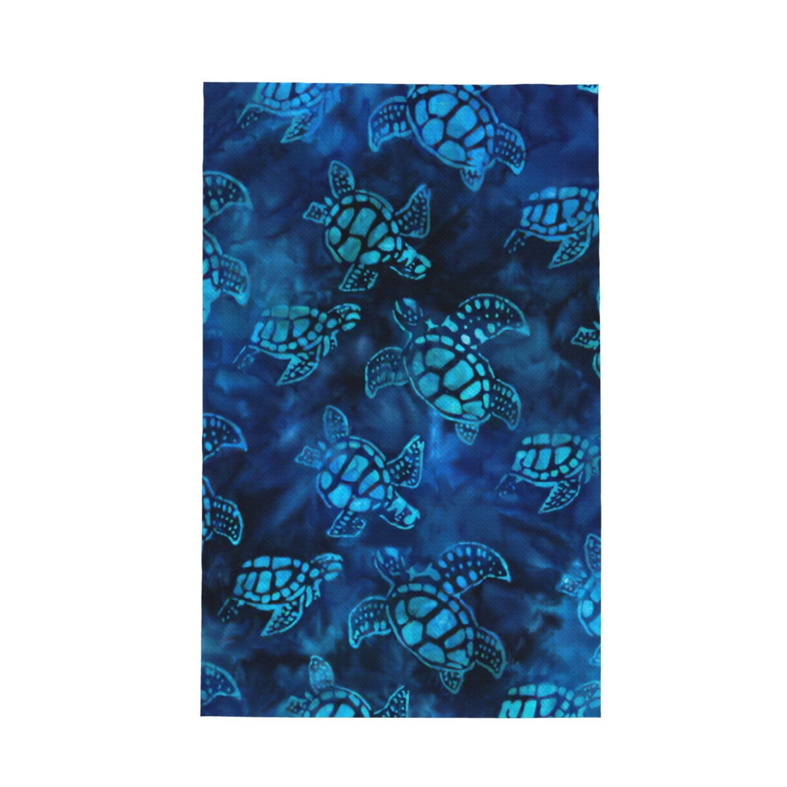 CKGODGF Sea Turtle-Blue Print Absorbent Waffle Dishcloths,Kitchen Towels With Hanging Loops,Tea Towels.