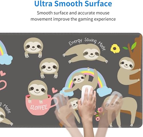 Miniatura 5 de Alfombrilla de mouse para juegos Sloth XXL, alfombrilla de mouse grande de 31.5 x 11.8 pulgadas, protector de escritorio extendido, bonita