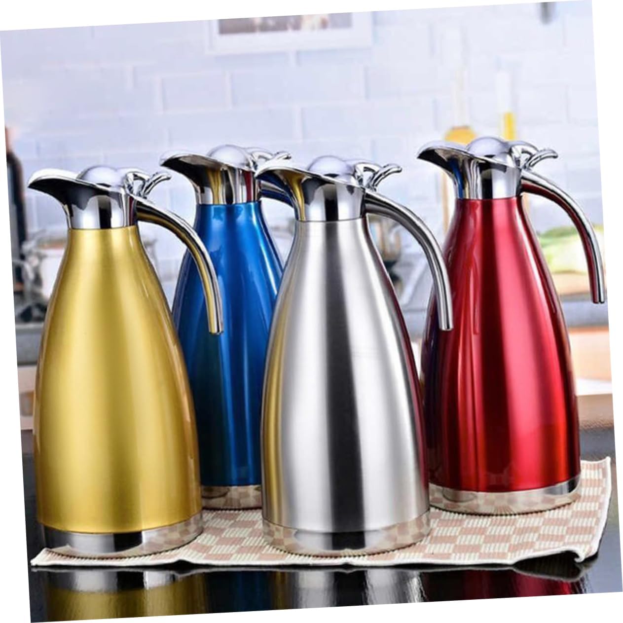 Stainless Steel Vacuum Jug Yellow Stylish Thermal Pot for Tea and Beverages -leak Design for Home Travel and Picnics and Easy to Use