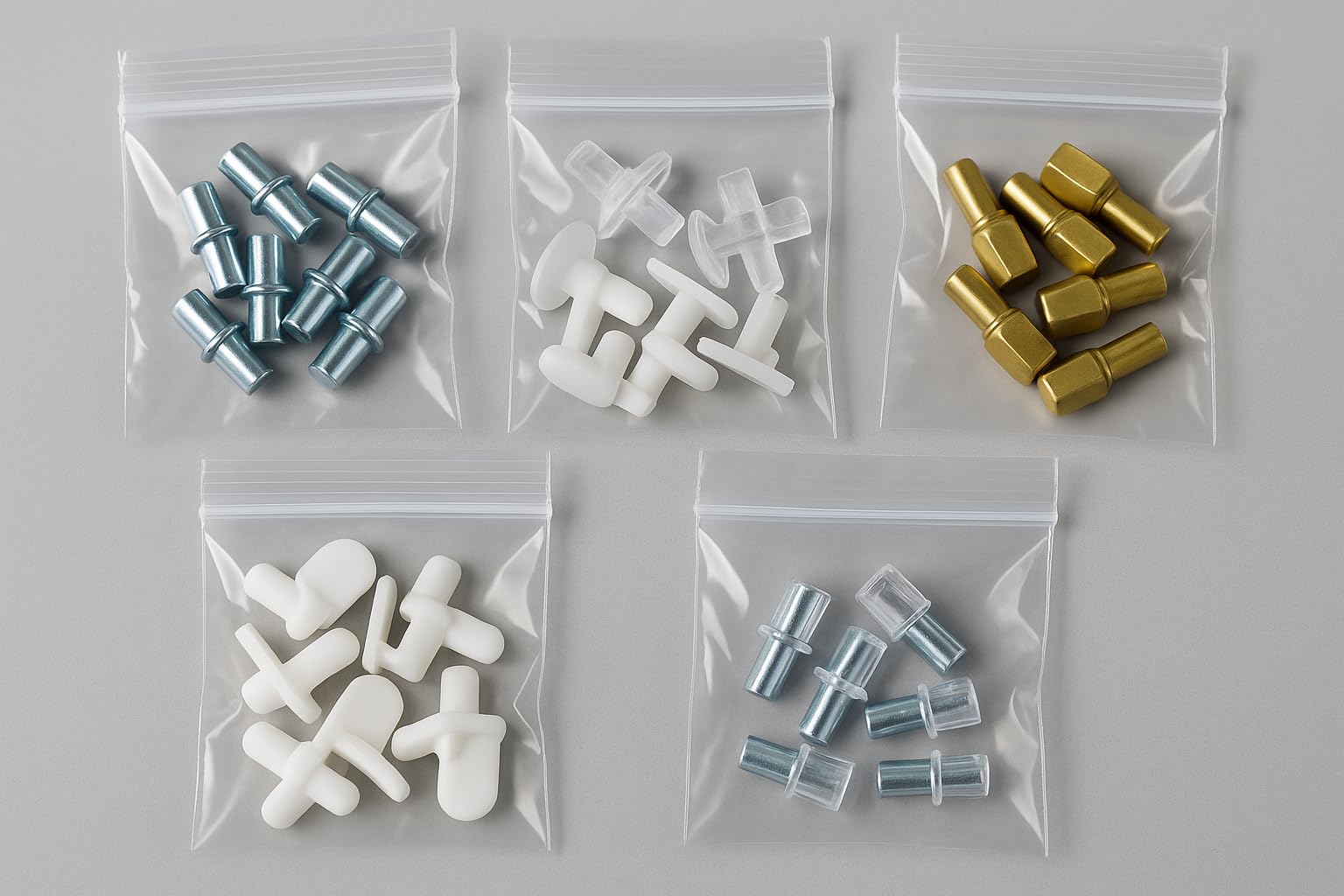 R22 Shelf Support Kit - 50 Pieces (5 Types, 10 Each) - Universal 5mm Peg Set for Cabinets Bookcases & Shelves - Image 3