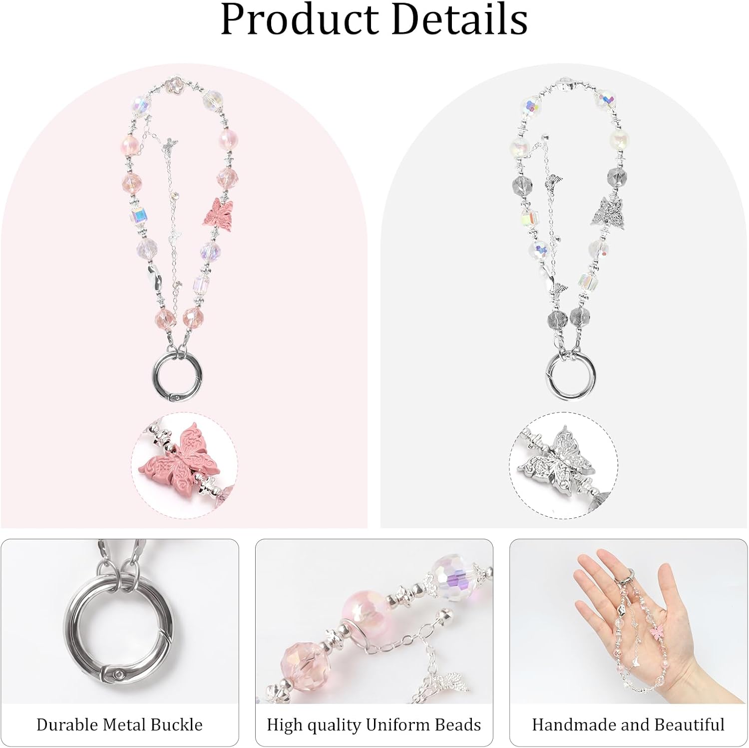 Kaluofan Butterfly Phone Charm, Phone Charm Wrist Strap, Handmade Cellphone Chain Lanyard with Tab, Butterfly Keychain Wristlet Camera Pendants Decor