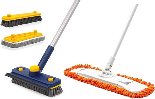 Trapeador de polvo para limpieza de suelos con 2 almohadillas de microfibra lavables, cepillo de ducha 3 en 1