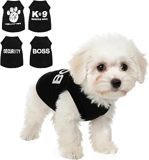 4 Pack Dog Clothes for Small Dogs Boy, Chihuahua Clothes Soft Black Puppy Shirts Chihuahua Teacup Male Puppy T-Shirts K9 Boss Security Pattern Pet Shirts (XS)