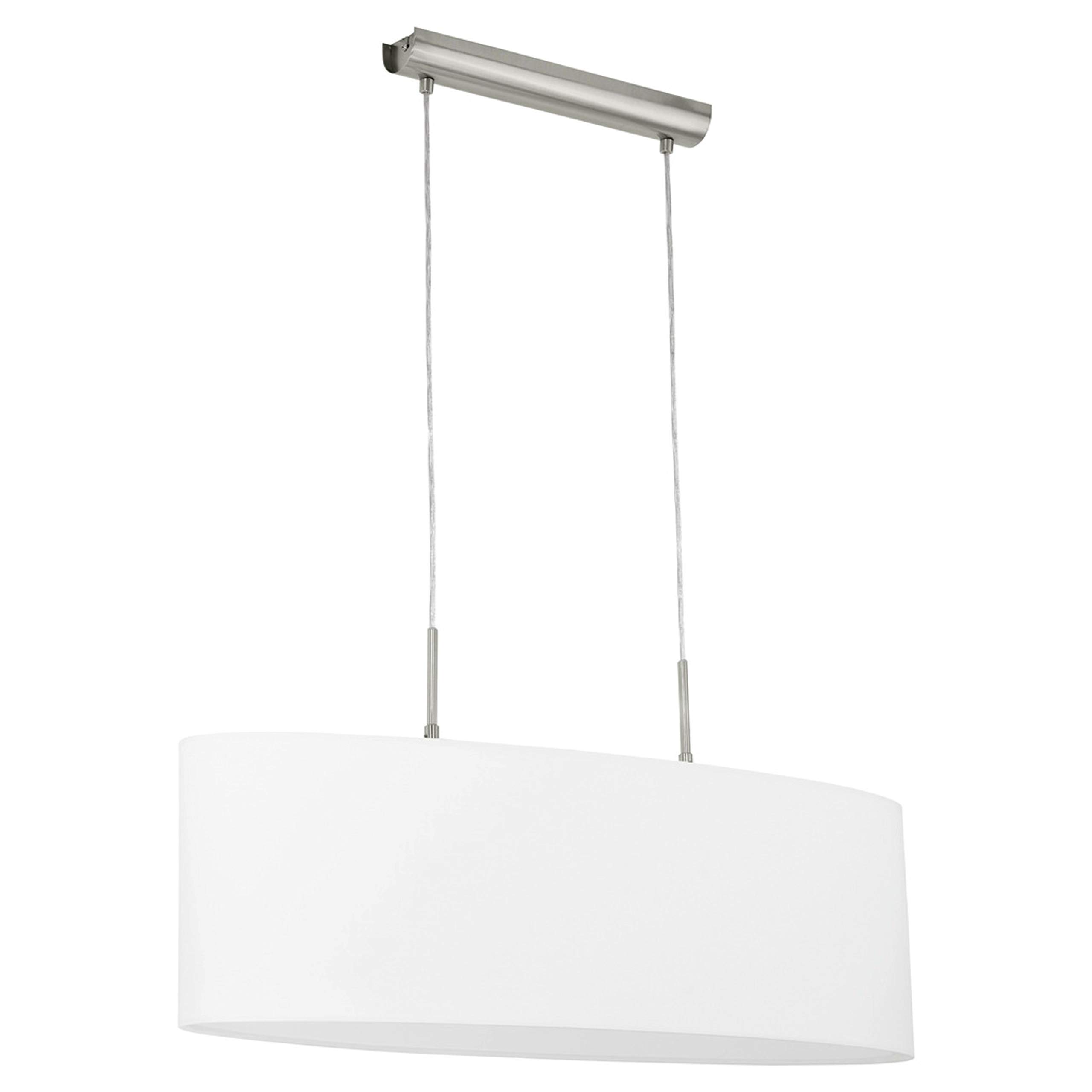 Eglo Lámpara de techo Pasteri, luz de techo textil de 2 focos, lámpara de techo ovalada de acero y tela, color níquel mate, blanco, portalámparas E27, L 75 cm